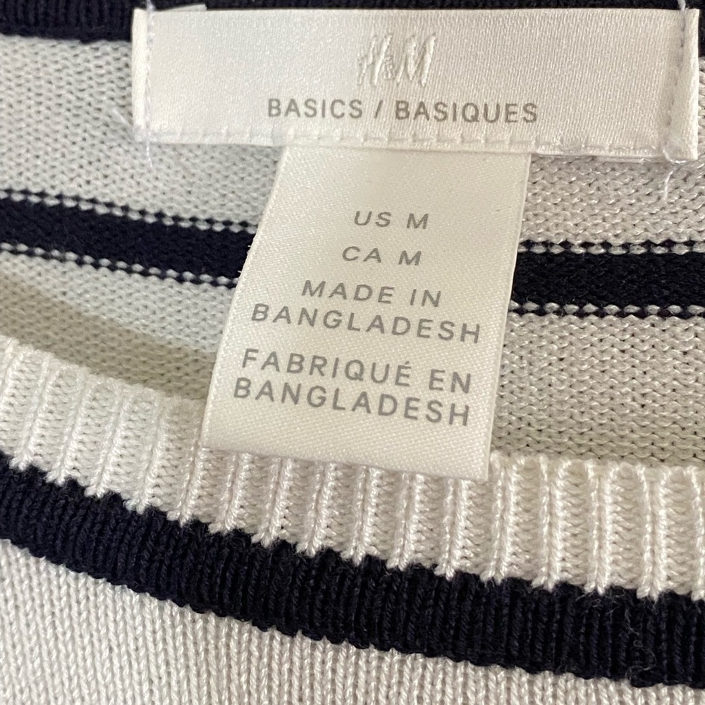 H&M Striped Fine Knit Top Cream Black Soft Stretch Coastal Preppy M Nautical - Picture 9 of 9